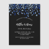 Invitation Magnétique Anniversaire noir marine bleu confetti luxe (Devant)
