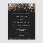 Invitation Magnétique Anniversaire noir or deux personnes amis luxe (Devant)