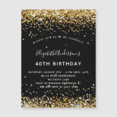 Invitation Magnétique Anniversaire noir parties scintillant or glamour f (Devant)