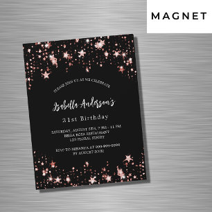 Invitation Magnétique Anniversaire noir rose or étoiles luxe