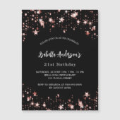 Invitation Magnétique Anniversaire noir rose or étoiles luxe (Devant)