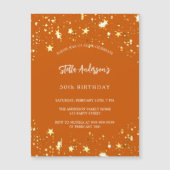 Invitation Magnétique Anniversaire orange or étoiles luxe moderne (Devant)