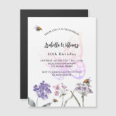Invitation Magnétique Anniversaire papillon violet fleur sauvage luxe (Devant / Derrière)