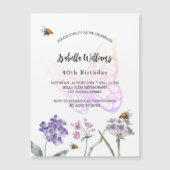 Invitation Magnétique Anniversaire papillon violet fleur sauvage luxe (Devant)