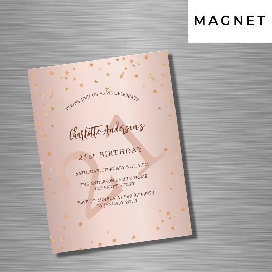 Invitation Magnétique Anniversaire rose or étoiles âge luxe