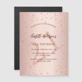 Invitation Magnétique Anniversaire rose or étoiles âge luxe (Devant / Derrière)