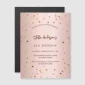Invitation Magnétique Anniversaire rose or étoiles simple luxe (Devant / Derrière)