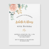 Invitation Magnétique Anniversaire rose or fleuri eucalyptus luxe (Devant)