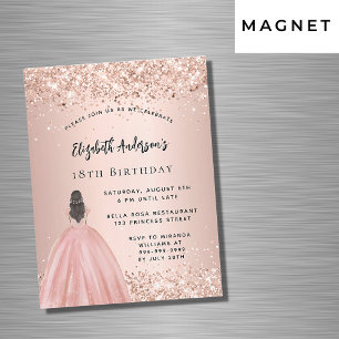 Invitation Magnétique Anniversaire rose or parties scintillant princesse