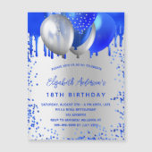 Invitation Magnétique Anniversaire royal bleu argent ballons luxe (Devant)