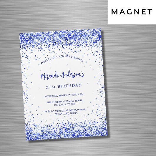 Invitation Magnétique Anniversaire royal bleu blanc luxe