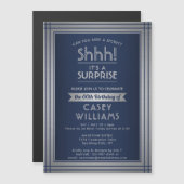 Invitation Magnétique Anniversaire Surprise Party Elégante Marine Bleu & (Devant / Derrière)