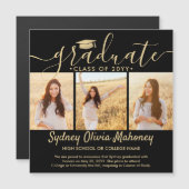 Invitation Magnétique Annonce photo de remise de diplôme Or Noir Magnéti (Devant / Derrière)