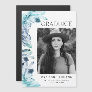 Invitation Magnétique Aquarelle bleu cristaux Photo Graduation