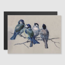 Invitation Magnétique Aquarelle Bleu Oiseaux Antique Peinture célèbre