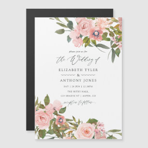 Invitation Magnétique Aquarelle Blush Pink et Rose Gold Rose Mariage