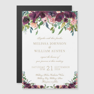 Invitation Magnétique Aquarelle Bourgogne ivoire Mariage floral