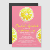 Invitation Magnétique Aquarelle citron Fête des mariées rose (Devant / Derrière)