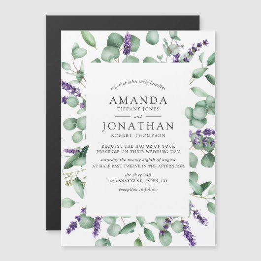 Invitation Magnétique Aquarelle Eucalyptus Lavender Mariage de verdure (Devant / Derrière)