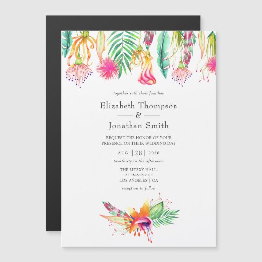 Invitation Magnétique Aquarelle Floral Tropical Summer Beach Mariage (Devant / Derrière)