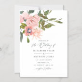 Invitation Magnétique Aquarelle florale Blush rose et Rose Mariage or (Recto)