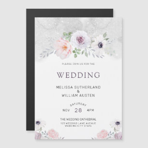 Invitation Magnétique Aquarelle Gris Lilac Blush FlorMariage