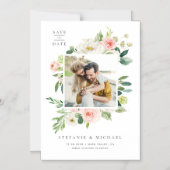 Invitation Magnétique Aquarelle Jardin Fleurs Photo Enregistrer la date (Recto)