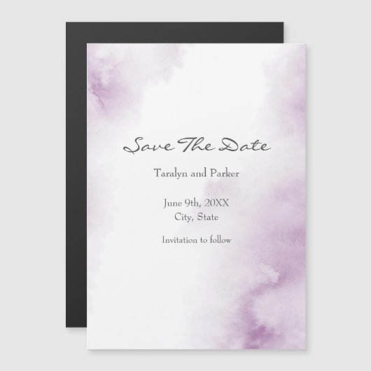 Invitation Magnétique Aquarelle Mauve Plum Douce Abstraite Cadre Enregis (Devant / Derrière)