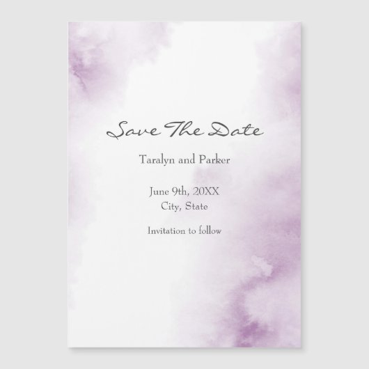 Invitation Magnétique Aquarelle Mauve Plum Douce Abstraite Cadre Enregis (Devant)