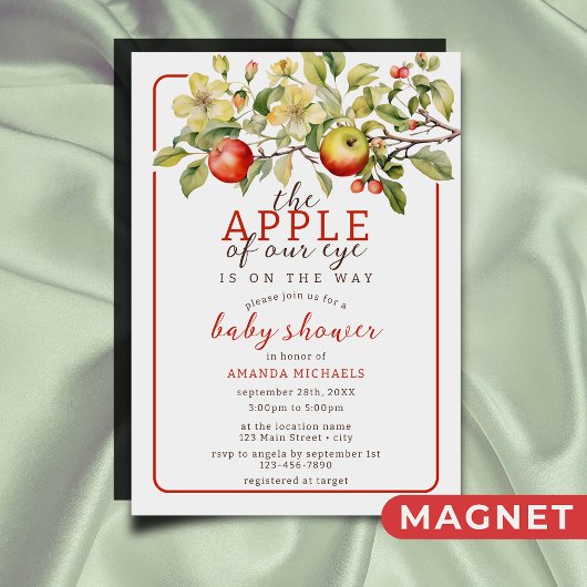 Invitation Magnétique Aquarelle Pomme de notre oeil Chute bébé Douche