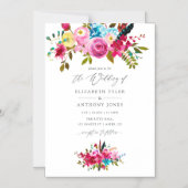 Invitation Magnétique Aquarelle rose Boho Chic Floral Mariage (Recto)