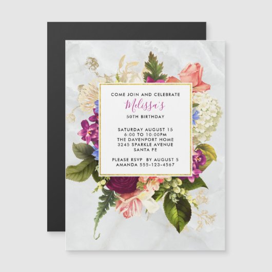 Invitation Magnétique Aquarelle rose et blanc moderne Fleur Anniversaire (Devant / Derrière)