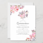 Invitation Magnétique Aquarelle rose florale Paris thème Quinceañera (Recto)