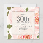 Invitation Magnétique Aquarelle rose pâle Floral 30e anniversaire (Recto)