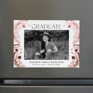 Invitation Magnétique Aquarelle Rose Quartz cristaux Photo Graduation
