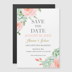 Invitation Magnétique Aquarelle Succulent Blush Floral Élégant Mariage