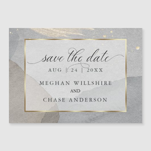 Invitation Magnétique Aquarelle sur pierre de granit Enregistrez la date (Devant)