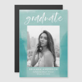 Invitation Magnétique Aquarelle turquoise Laver la photo Graduation (Devant / Derrière)