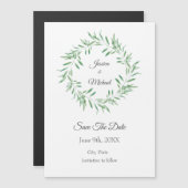 Invitation Magnétique Aquarelle Vert Olive Wreath Enregistrer La Date (Devant / Derrière)