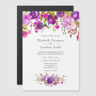Invitation Magnétique Aquarelle violette et violet Mariage floral