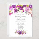 Invitation Magnétique Aquarelle violette et violet Mariage floral (Recto)
