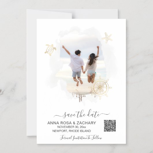 Invitation Magnétique *~* AR6 ENREGISTRER LA DATE QR Beach Wedding SITE (Recto)