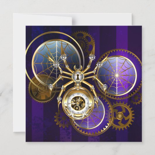 Invitation Magnétique Araignée Steampunk sur fond violet (Recto)