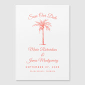 Invitation Magnétique Arbre de palmier corail moderne Plage Mariage Sauv (Devant)