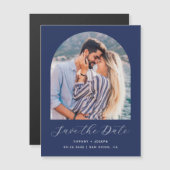 Invitation Magnétique Arc Boho minime photo bleu marine Script (Devant / Derrière)