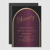 Invitation Magnétique Arc d'or bordeaux noir luxe 70e anniversaire (Devant / Derrière)