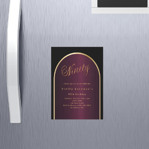 Invitation Magnétique Arc d'or bordeaux noir luxe 90e anniversaire