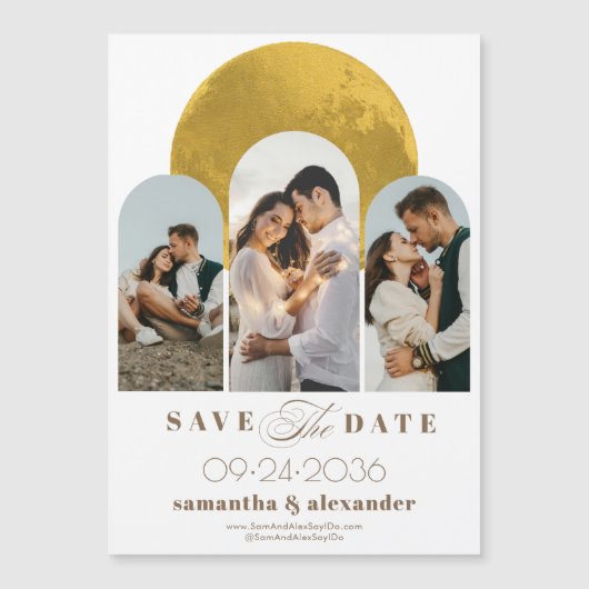 Invitation Magnétique Arc Moderne Céleste Lune 3 Photo Enregistrer La Da (Devant)