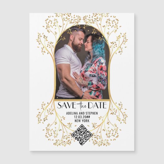 Invitation Magnétique Arc moderne Script simple QR CODE Mariage (Devant)