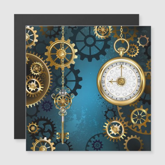 Invitation Magnétique Arrière - plan turquoise à vapeur avec Gears (Devant / Derrière)